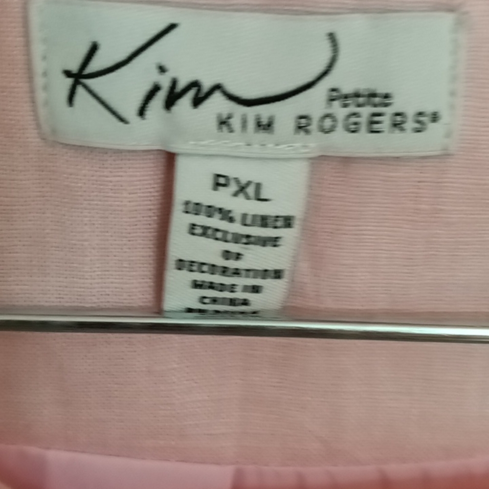 FINAL PRICE WT KIM ROGERS 2-pc suit, pink flared collar/sleeves 100% linen PXL